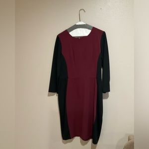 Talbot size 8 fitted bodycon midi dress. Maroon/burgundy with black panels.